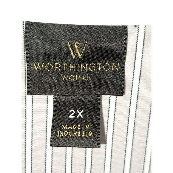 Worthington Womens Plus 2X Pinstripe Button Down Blouse - Picture 4 of 6